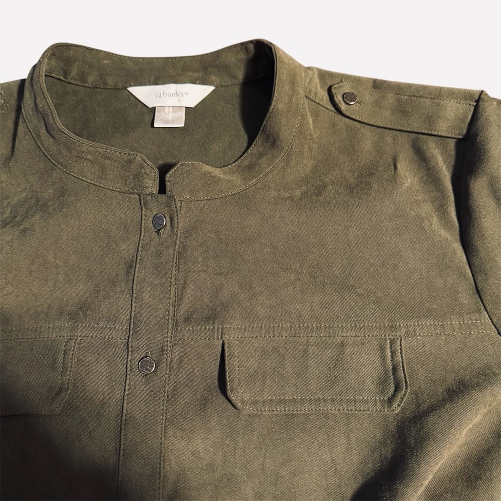 CJ Banks Dark Olive Shacket - 12 - Picture 4 of 11